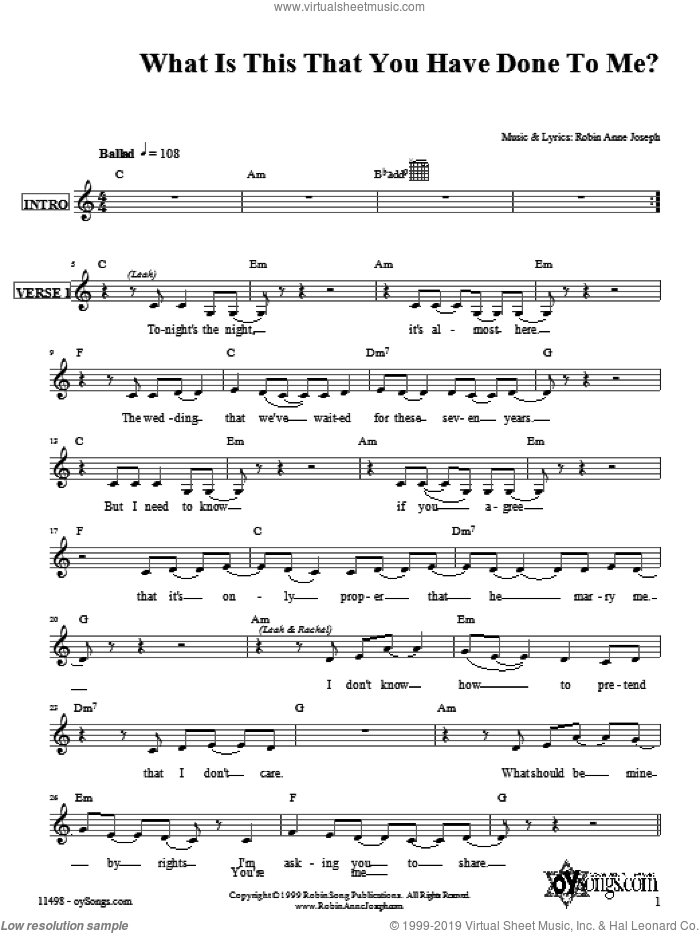 What Is This That You Have Done To Me? sheet music for voice and other instruments (fake book) by Robin Joseph, intermediate skill level