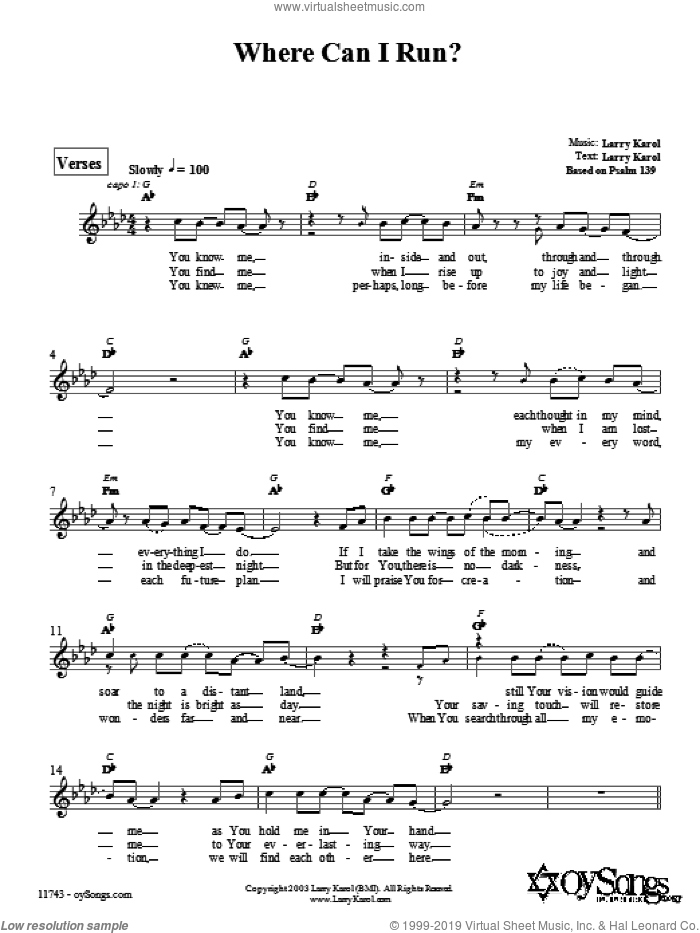 Where Can I Run? sheet music for voice and other instruments (fake book) by Larry Karol, intermediate skill level