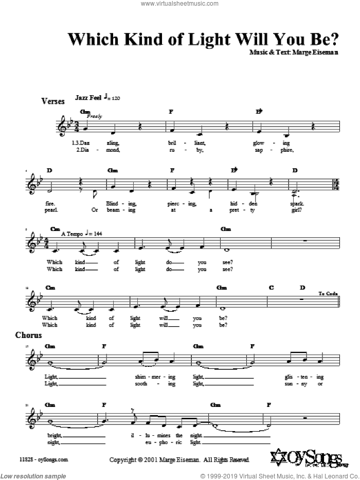 Which Kind of Light Will You Be? sheet music for voice and other instruments (fake book) by Marge Eiseman, intermediate skill level