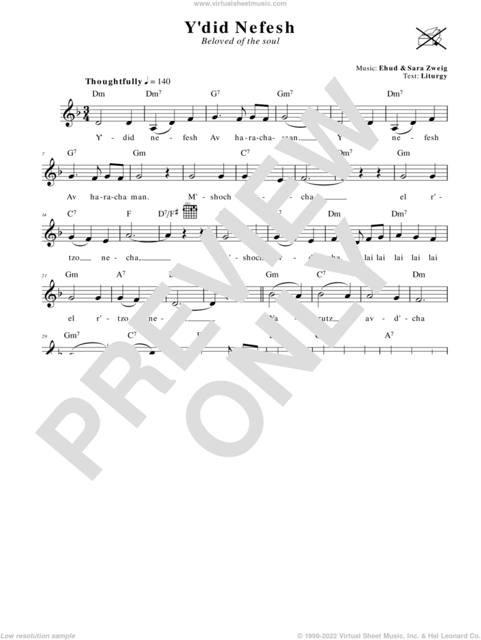 Y'did Nefesh (Beloved Of The Soul) sheet music for voice and other instruments (fake book) by Ehud and Sara Zweig, Ehud Zweig and Sara Zweig, intermediate skill level