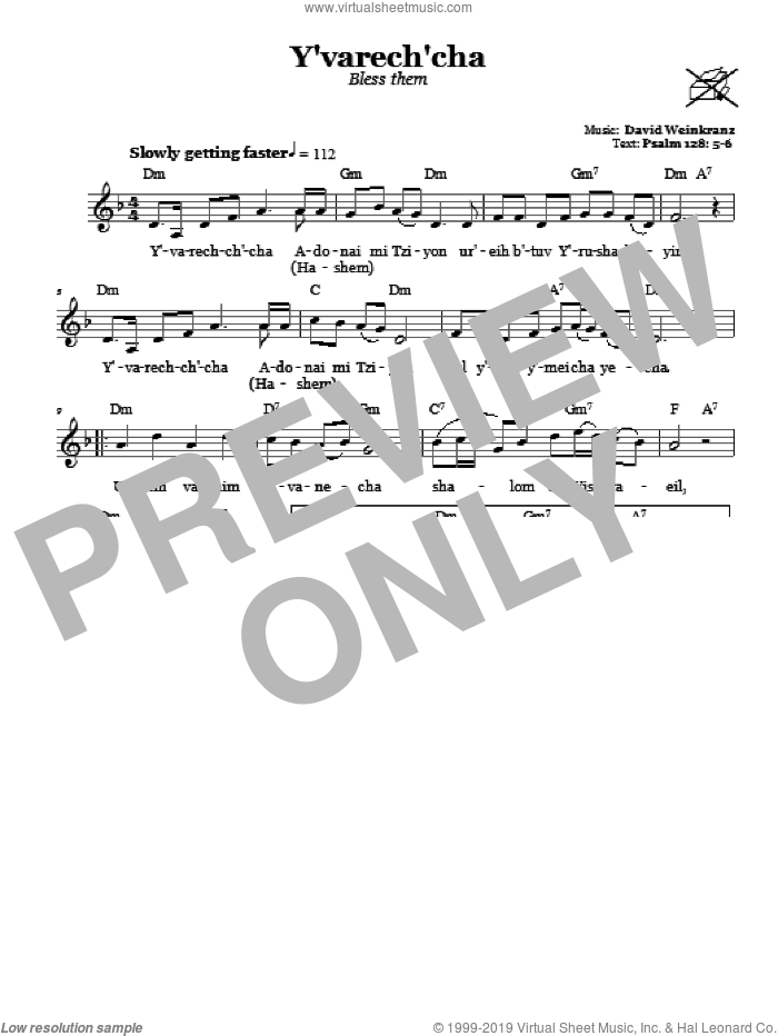 Y'varech'cha (Bless Them) sheet music for voice and other instruments (fake book) by David Weinkranz, intermediate skill level
