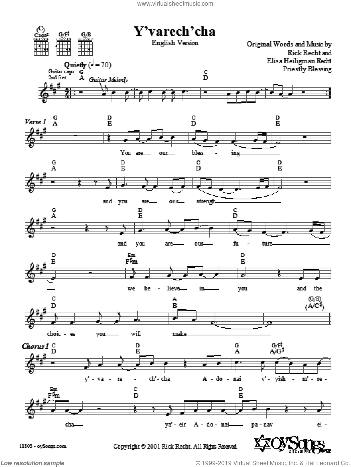 Y'varech'cha (English Version) sheet music for voice and other instruments (fake book) by Rick Recht, intermediate skill level