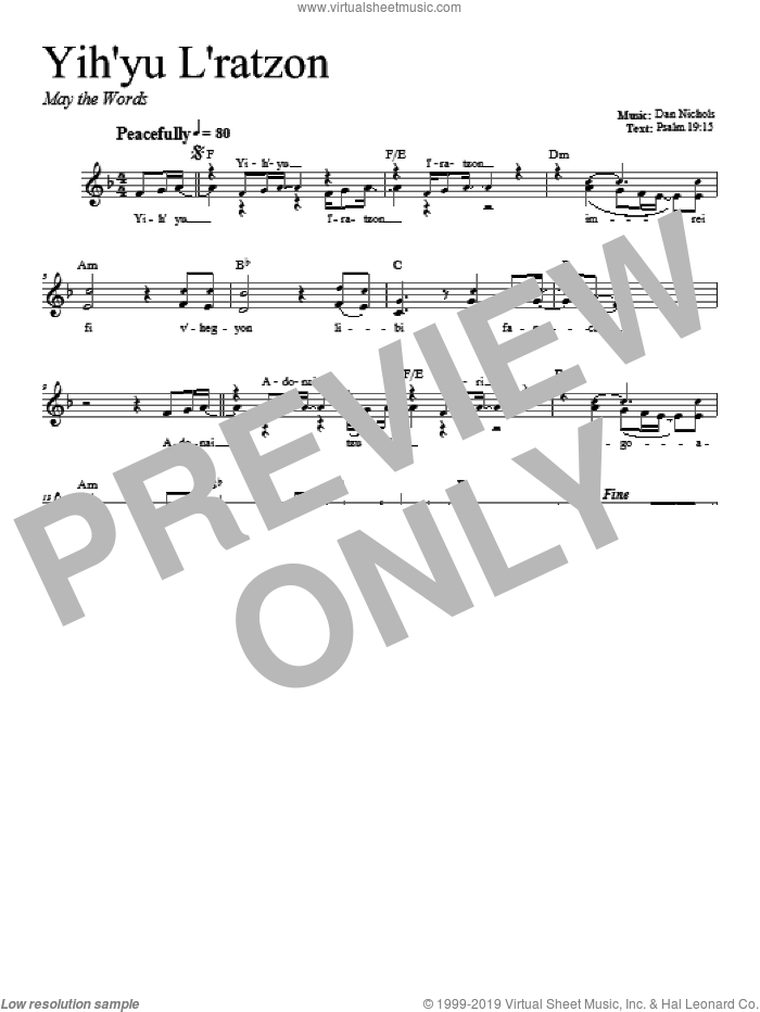Yih'yu L'ratzon sheet music for voice and other instruments (fake book) by Dan Nichols, intermediate skill level