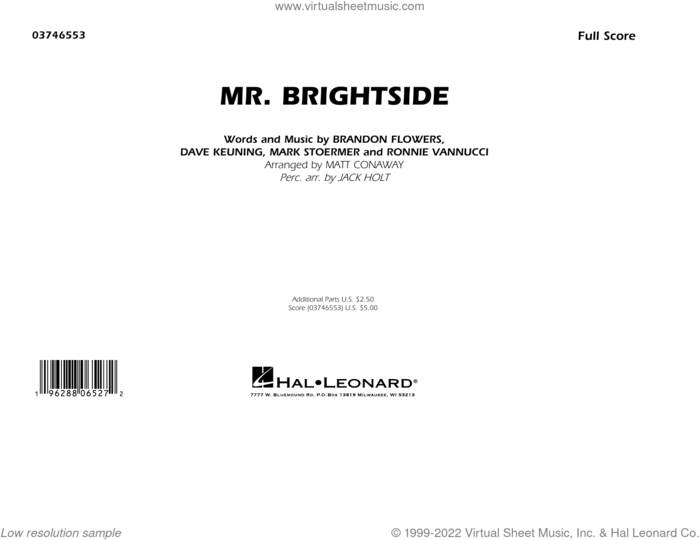Mr. Brightside (arr. Matt Conaway) (COMPLETE) sheet music for marching band by Matt Conaway, Brandon Flowers, Dave Keuning, Jack Holt, Mark Stoermer, Ronnie Vannucci and The Killers, intermediate skill level