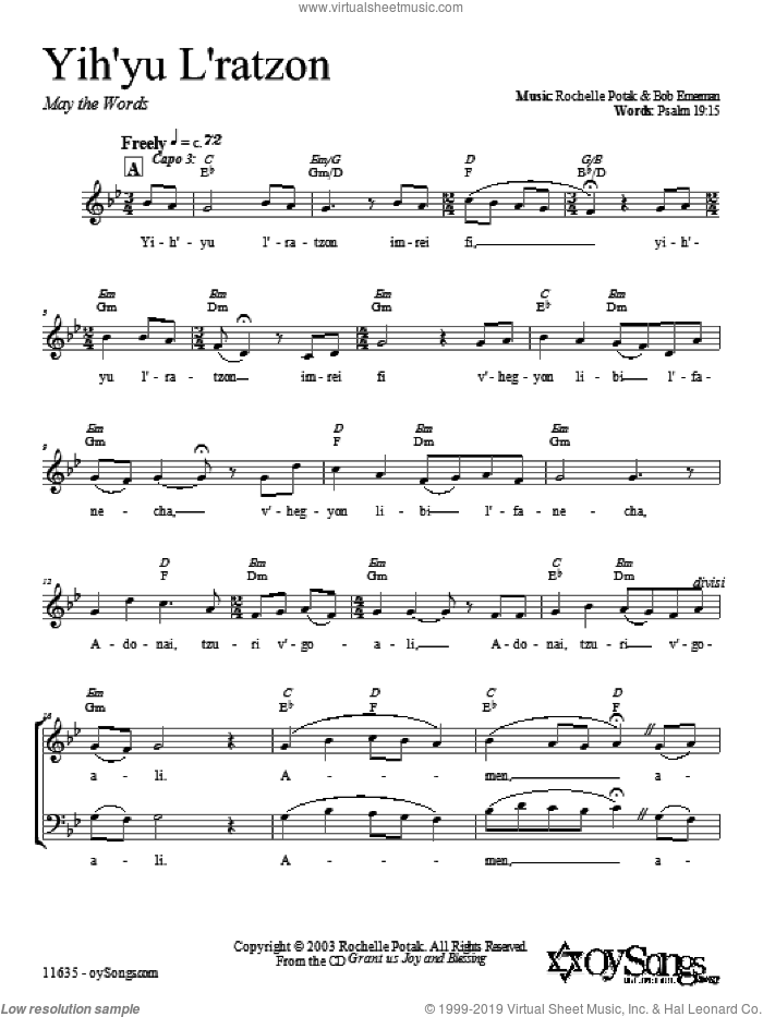 Yih'yu L'ratzon sheet music for voice and other instruments (fake book) by Shir Harmony, intermediate skill level