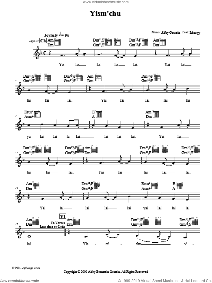 Yism'chu sheet music for voice and other instruments (fake book) by Abby Gostein, intermediate skill level