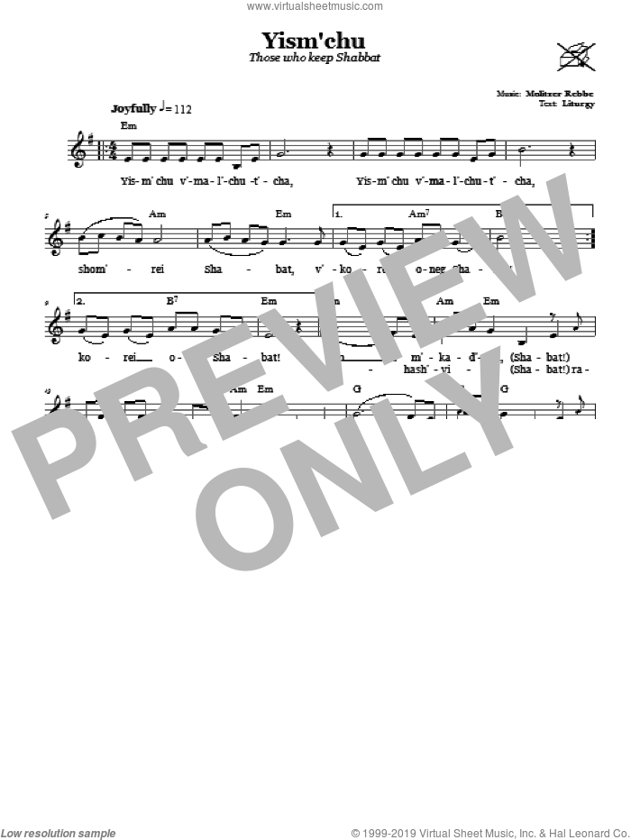 Yism'chu (Those Who Keep The Sabbath) sheet music for voice and other instruments (fake book) by Molitzer Rebbe, intermediate skill level