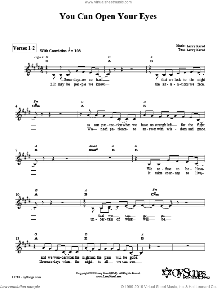 You Can Open Your Eyes sheet music for voice and other instruments (fake book) by Larry Karol, intermediate skill level