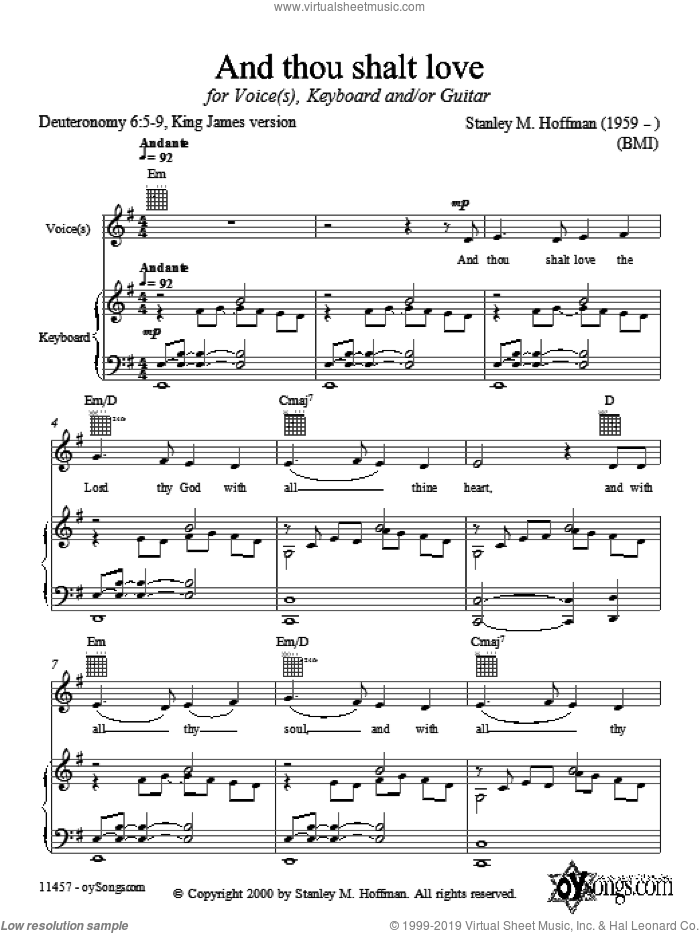 And Thou Shalt Love sheet music for voice, piano or guitar by Stanley Hoffman, intermediate skill level