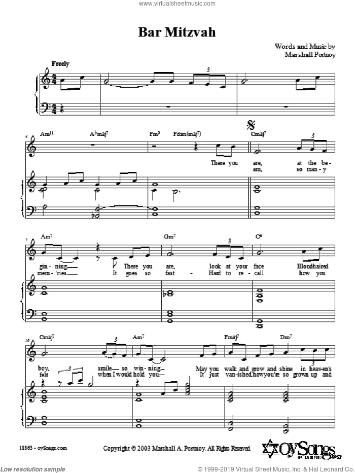 Bar Mitzvah sheet music for voice, piano or guitar by Marshall Portnoy, intermediate skill level