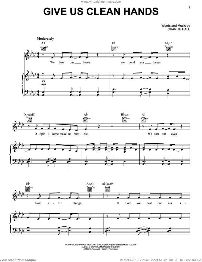 Give Us Clean Hands sheet music for voice, piano or guitar by Chris Tomlin and Charlie Hall, intermediate skill level
