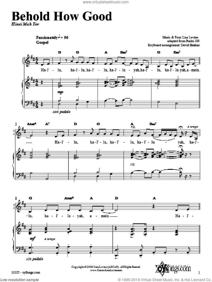 Behold How Good sheet music for voice, piano or guitar by Lisa Levine, intermediate skill level