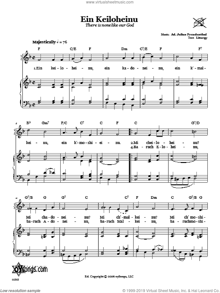 Ein Keiloheinu (There Is None Like Our God) sheet music for voice, piano or guitar by Julius Freudenthal, intermediate skill level