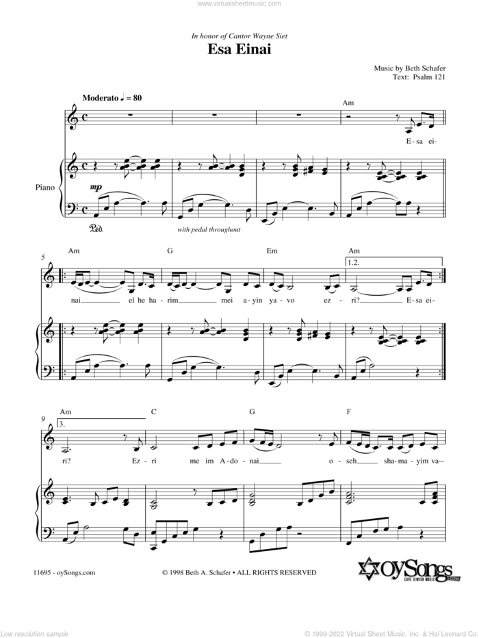 Esa Einai sheet music for voice, piano or guitar by Beth Schafer, intermediate skill level