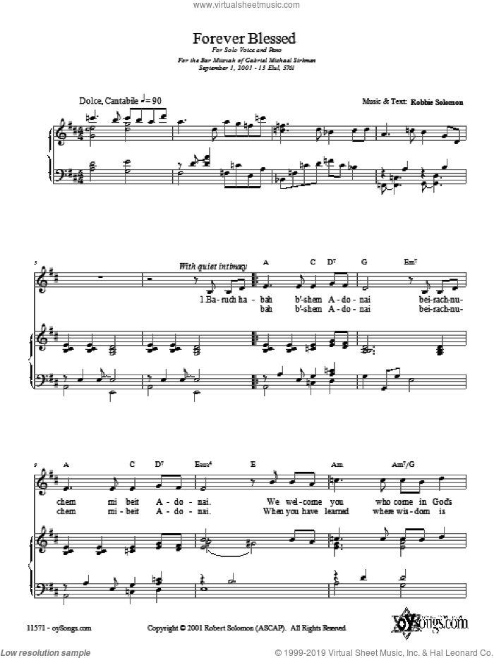 Forever Blessed sheet music for voice, piano or guitar by Robbie Solomon, intermediate skill level