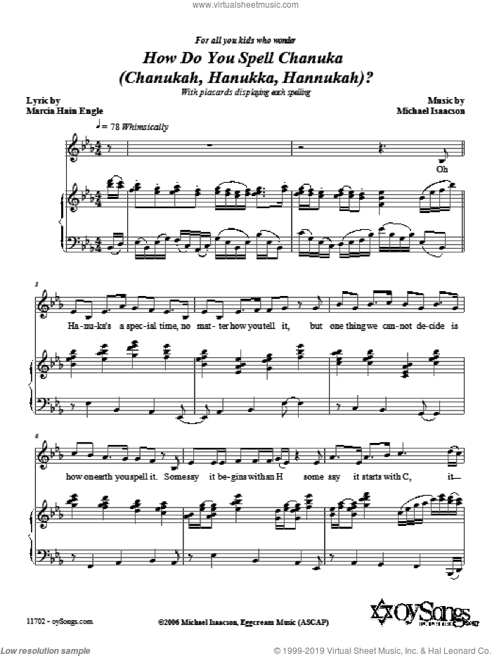 How Do You Spell Chanuka? sheet music for voice, piano or guitar by Michael Isaacson and Marcia Hain Engle, intermediate skill level