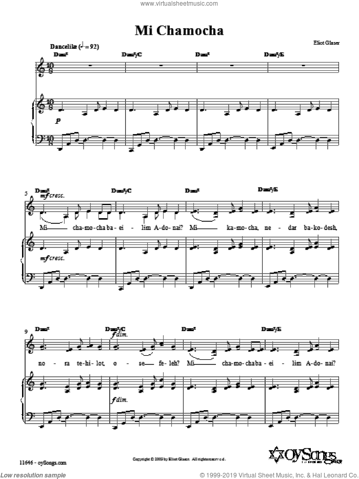 Mi Chamocha sheet music for voice, piano or guitar by Eliot Glaser, intermediate skill level