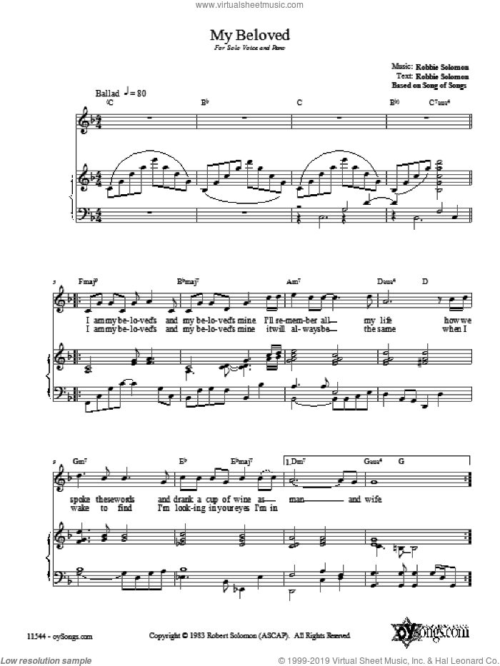 My Beloved sheet music for voice, piano or guitar by Robbie Solomon, intermediate skill level