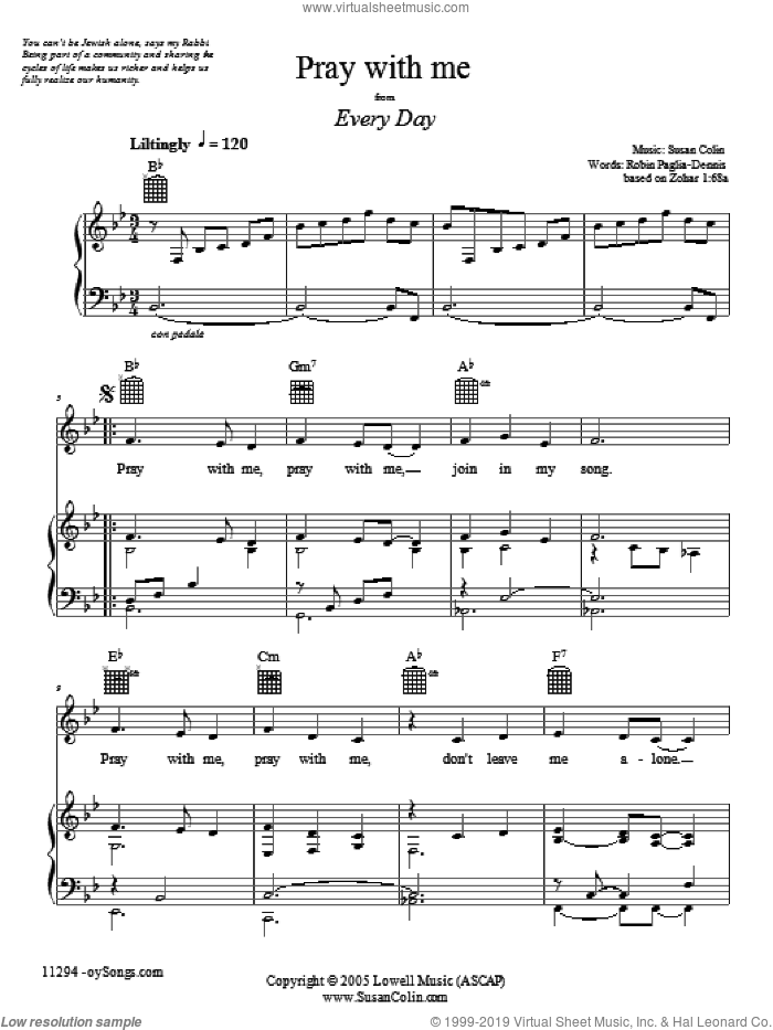 Pray With Me sheet music for voice, piano or guitar by Susan Colin, intermediate skill level