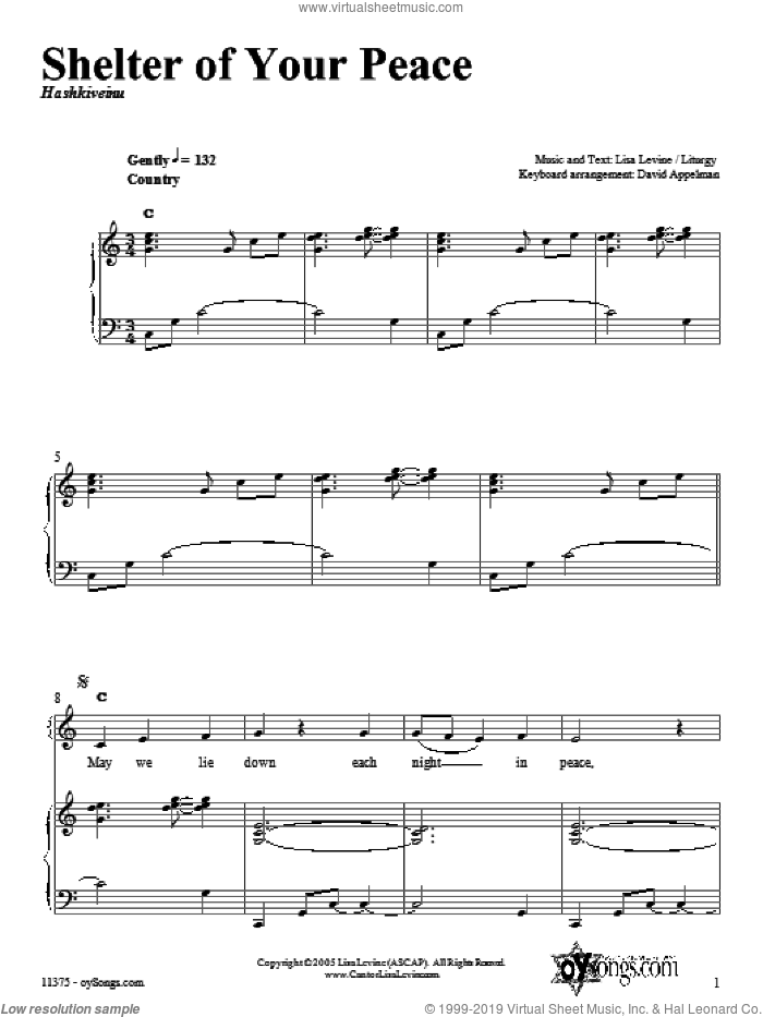 Shelter of Your Peace sheet music for voice, piano or guitar by Lisa Levine, intermediate skill level