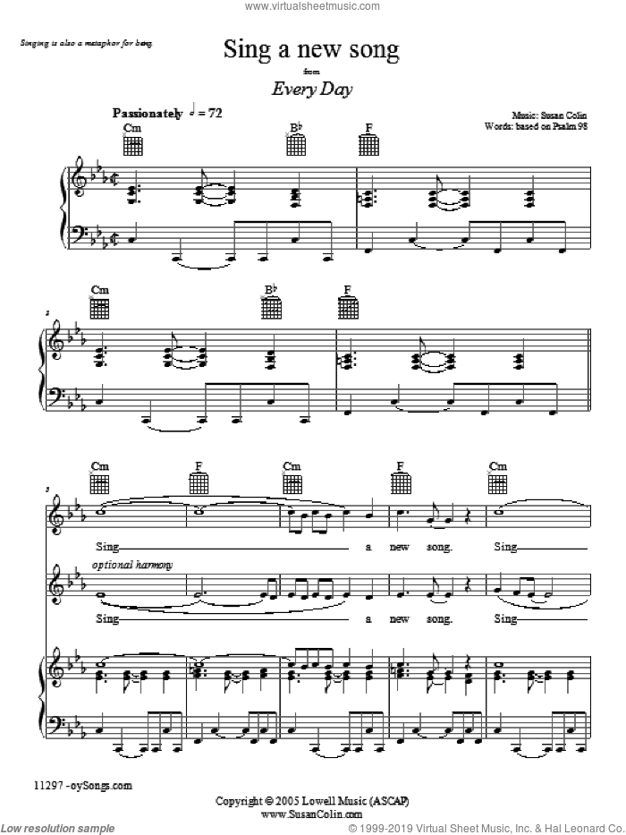 Sing a New Song sheet music for voice, piano or guitar by Susan Colin, intermediate skill level