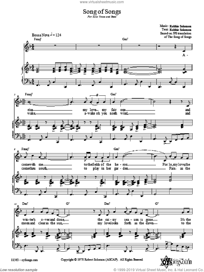 Song of Songs sheet music for voice, piano or guitar by Robbie Solomon, intermediate skill level