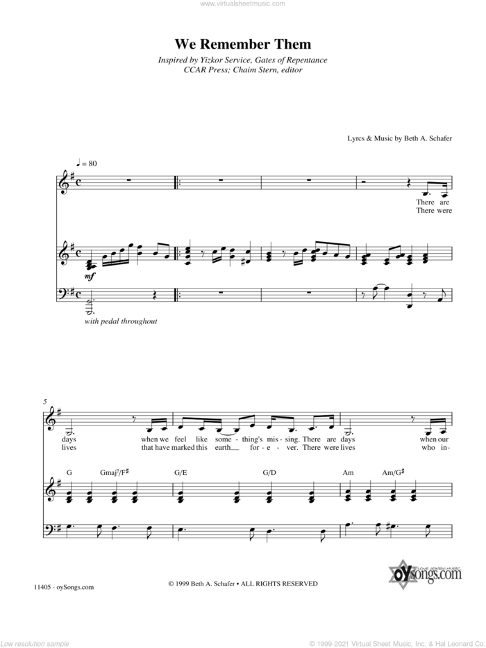 We Remember Them sheet music for voice, piano or guitar by Beth Schafer, intermediate skill level