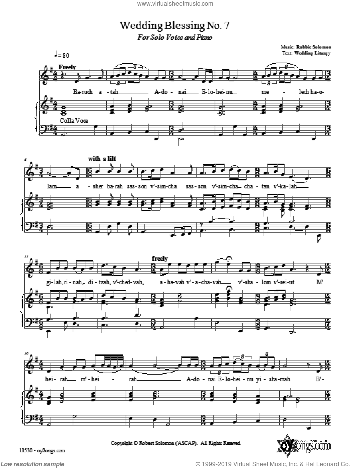 Wedding Blessing No. 7 sheet music for voice, piano or guitar by Robbie Solomon, intermediate skill level