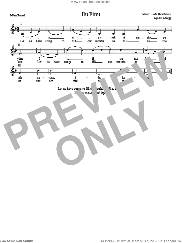 Ilu Finu sheet music for choir (3-Part Mixed) by Linda Hirschhorn, intermediate skill level