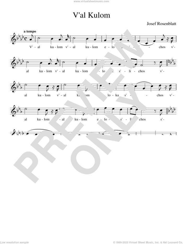 V'al Kulom sheet music for voice and other instruments (solo) by Yossele Rosenblatt, intermediate skill level