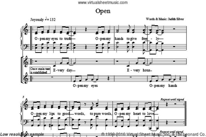 Open sheet music for choir (SATB: soprano, alto, tenor, bass) by Judith Silver, intermediate skill level