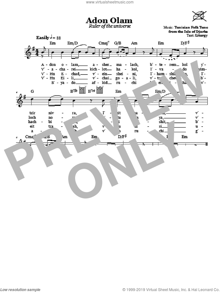 Adon Olam (Ruler Of The Universe) sheet music for voice and other instruments (fake book), intermediate skill level