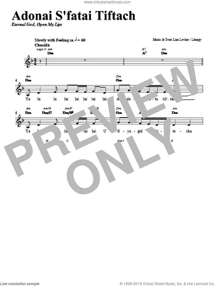 Adonai S'fatai Tiftach sheet music for voice and other instruments (fake book) by Lisa Levine, intermediate skill level