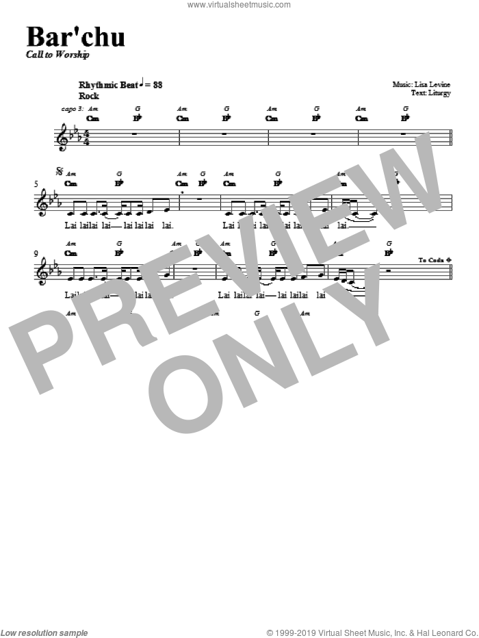 Bar'chu sheet music for voice and other instruments (fake book) by Lisa Levine, intermediate skill level