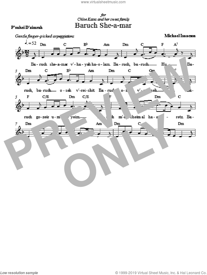 Baruch She-a-mar sheet music for voice and other instruments (fake book) by Michael Isaacson, intermediate skill level
