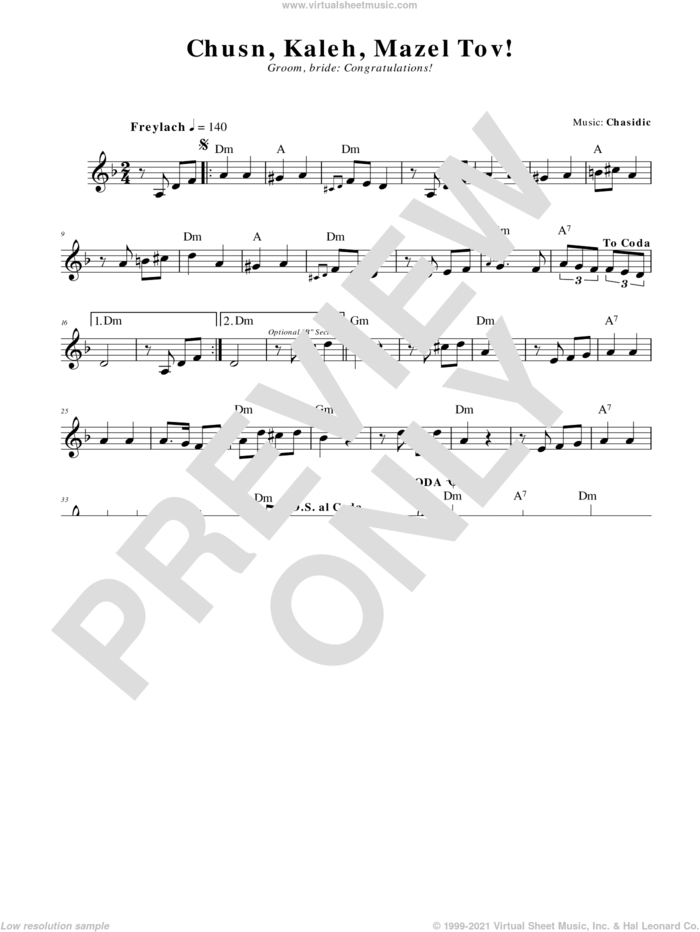 Chusn, Kaleh, Mazal Tov! (Groom, Bride: Congratulations!) sheet music for voice and other instruments (fake book) by Chasidic, intermediate skill level