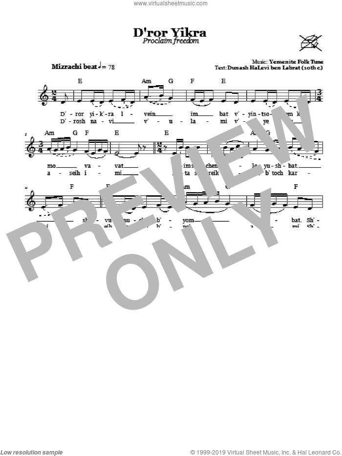 D'ror Yikra (Proclaim Freedom) sheet music for voice and other instruments (fake book), intermediate skill level