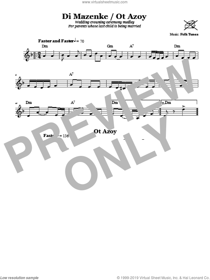 Di Mazinke/Ot Azoy (Wedding Crowning Ceremony Medley) sheet music for voice and other instruments (fake book) by Chasidic, intermediate skill level