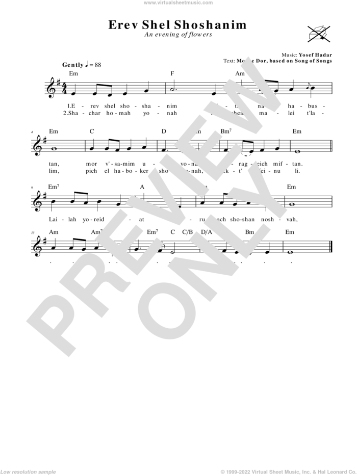 Erev Shel Shoshanim (An Evening Of Flowers) sheet music for voice and other instruments (fake book) by Yosef Hadar and Moshe Dor, intermediate skill level