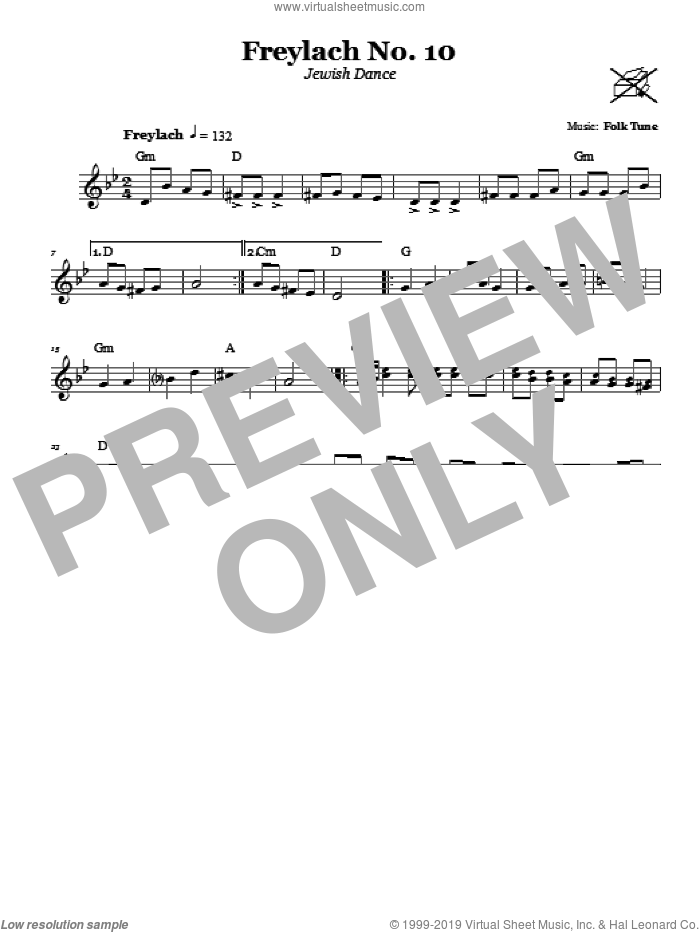 Freylach No. 10 (Jewish Dance) sheet music for voice and other instruments (fake book), intermediate skill level