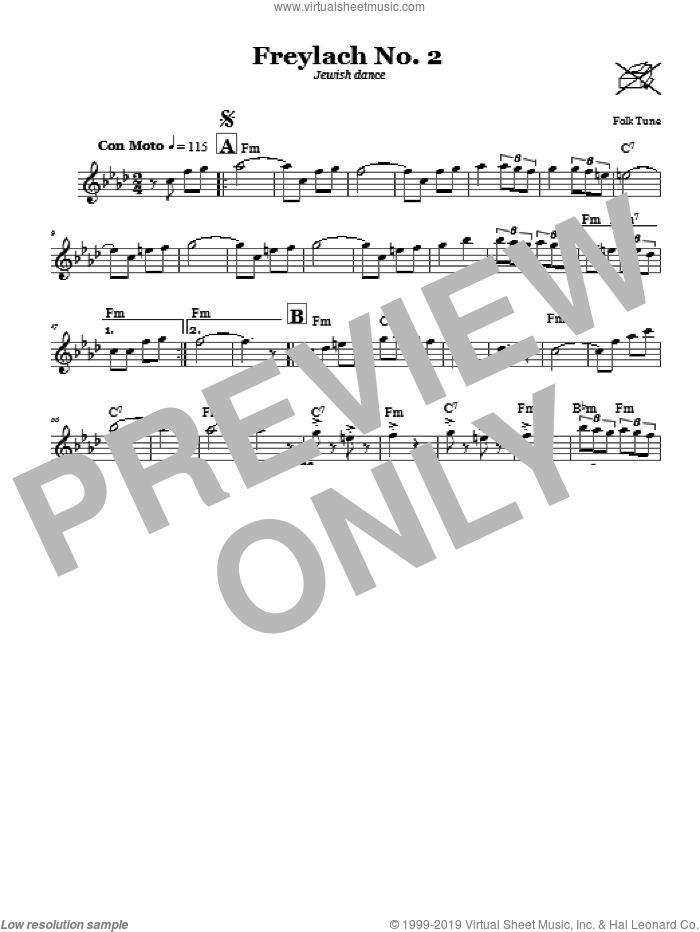 Freylach No. 2 (Jewish Dance) sheet music for voice and other instruments (fake book), intermediate skill level