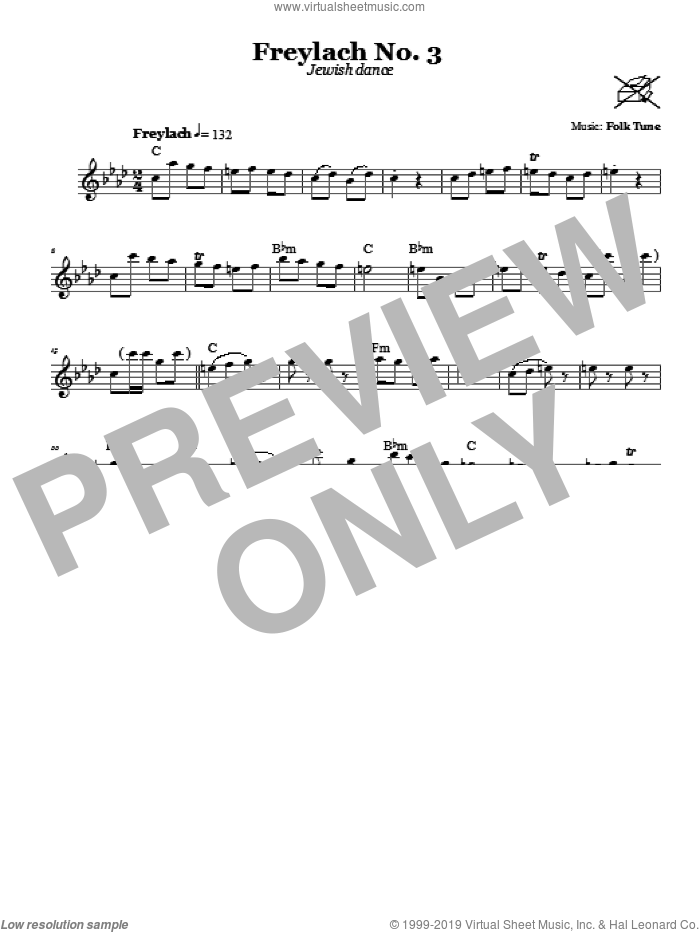 Freylach No. 3 (Jewish Dance) sheet music for voice and other instruments (fake book), intermediate skill level
