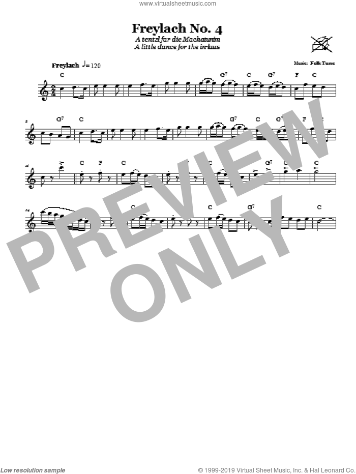Freylach No. 4 (A Tentzl Far Die Machantunim (A Little Dance For The In-Laws)) sheet music for voice and other instruments (fake book), intermediate skill level