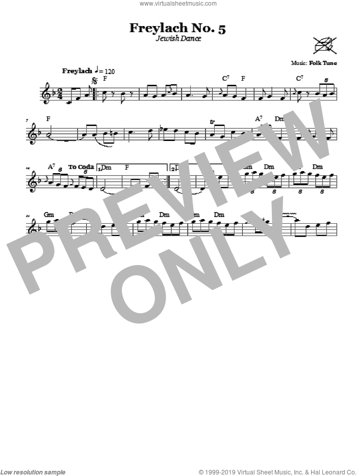 Freylach No. 5 (Jewish Dance) sheet music for voice and other instruments (fake book), intermediate skill level