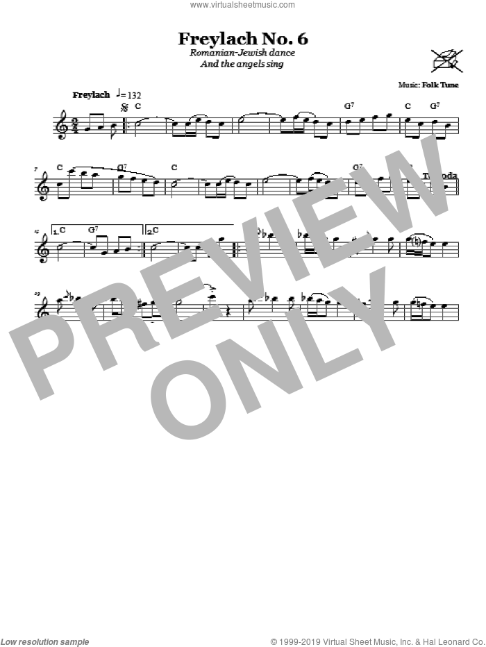 Freylach No. 6 (Romanian-Jewish Dance (And The Angels Sing)) sheet music for voice and other instruments (fake book), intermediate skill level