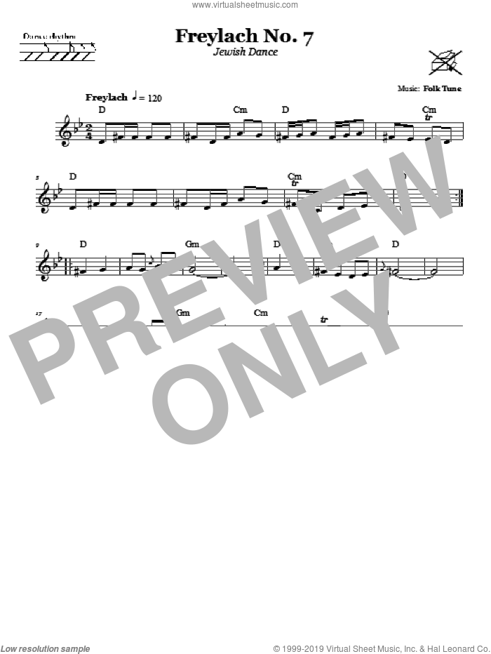 Freylach No. 7 (Jewish Dance) sheet music for voice and other instruments (fake book), intermediate skill level