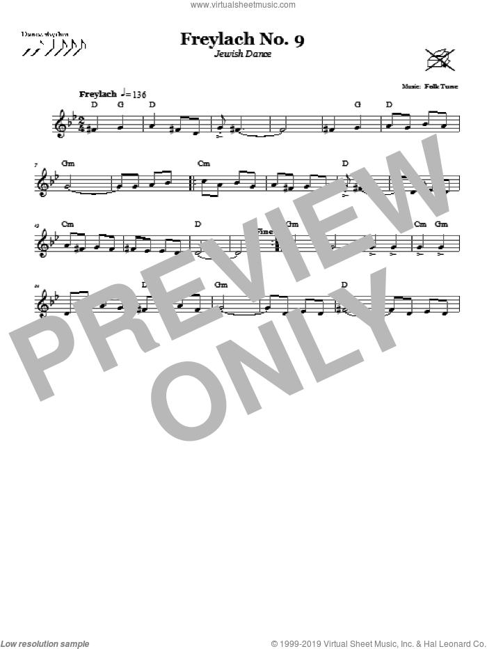 Freylach No. 9 (Jewish Dance) sheet music for voice and other instruments (fake book), intermediate skill level
