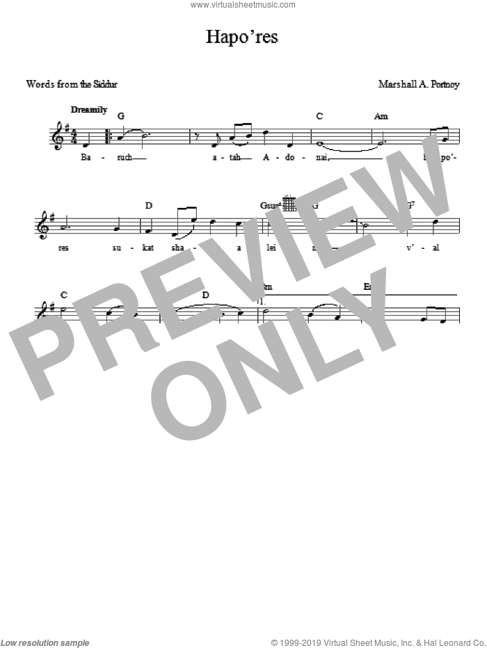Hapo'res sheet music for voice and other instruments (fake book) by Marshall Portnoy, intermediate skill level