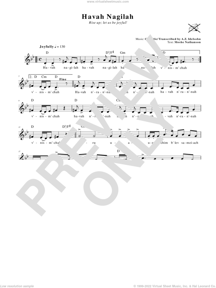 Havah Nagilah (Rise Up; Let Us Be Joyful!) sheet music for voice and other instruments (fake book) by A.Z. Idelsohn and Moshe Nathanson, intermediate skill level