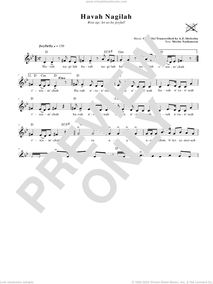 Havah Nagilah (Rise Up; Let Us Be Joyful!) sheet music for voice and other instruments (fake book) by A.Z. Idelsohn and Moshe Nathanson, intermediate skill level